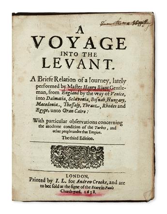 TRAVEL  BLOUNT, HENRY, Sir. A Voyage into the Levant.  1638